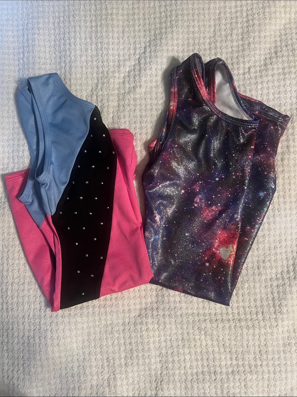 Girls Gymnastics Leotard Set - Galaxy Print + Pink/Blue - Size 8/10